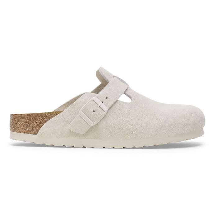 Birkenstock Boston Soft Footbed Suede Leather-White