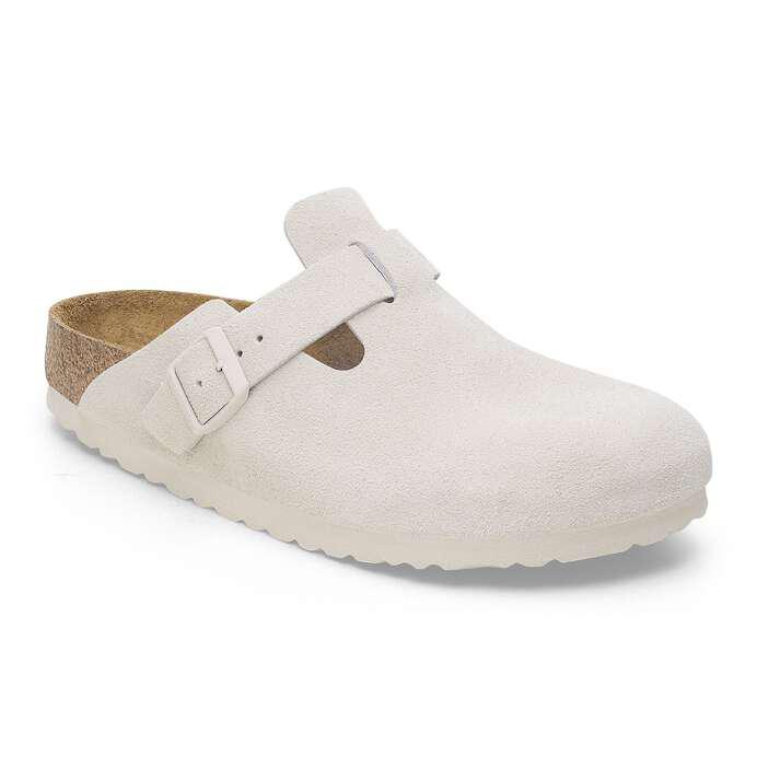 Birkenstock Boston Soft Footbed Suede Leather-White