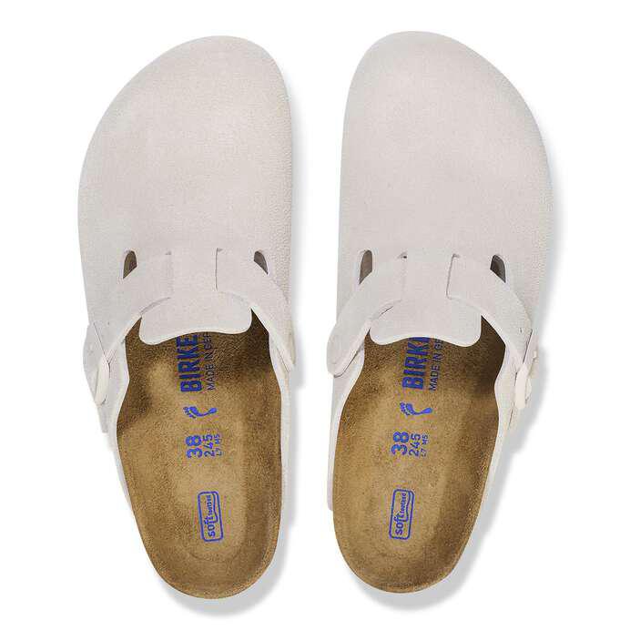 Birkenstock Boston Soft Footbed Suede Leather-White